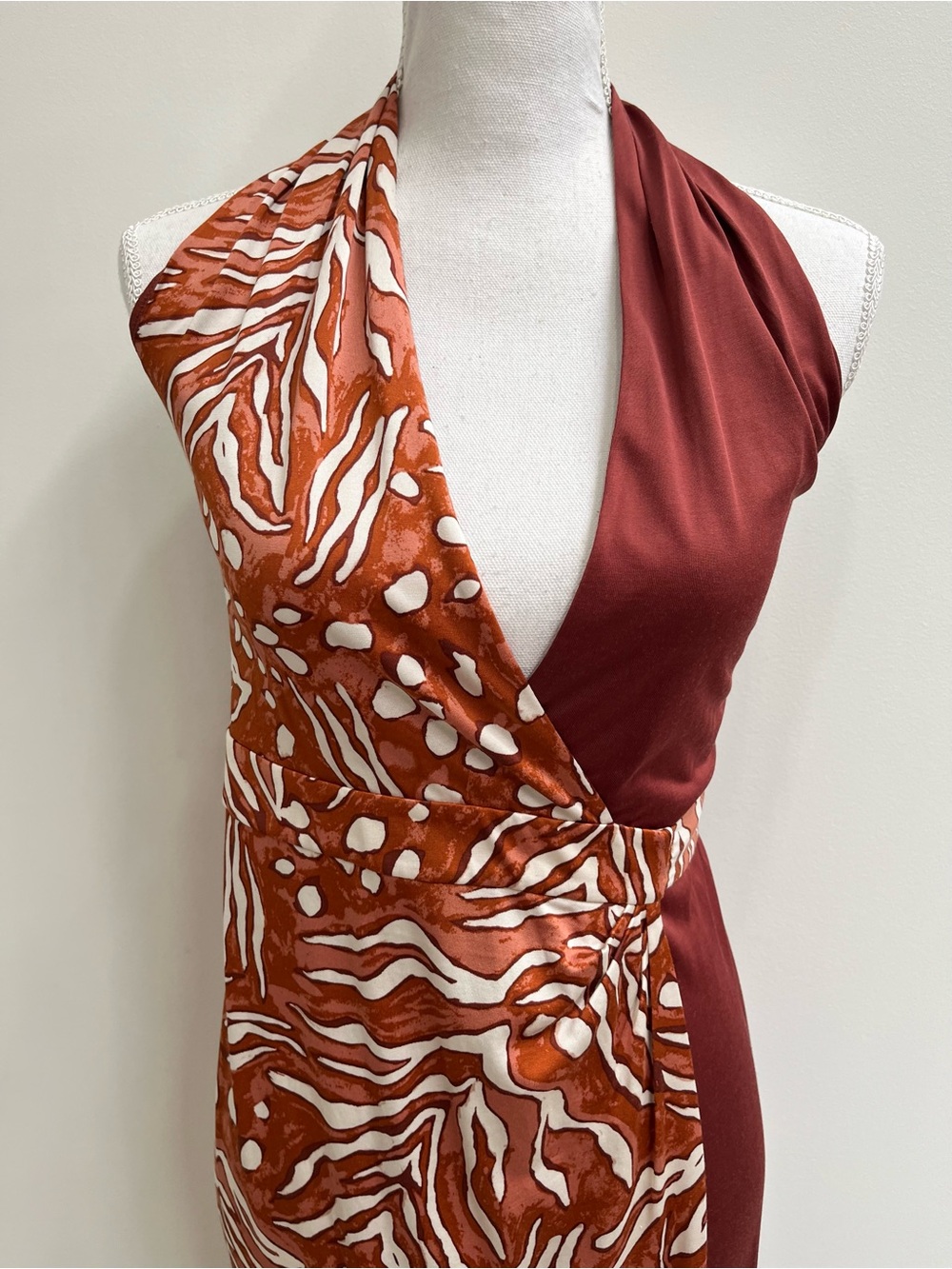 DVF DIANE VON FURSTENBERG chase dress in caramel/chestnut wrap maxi halter 2 - Picture 8 of 15